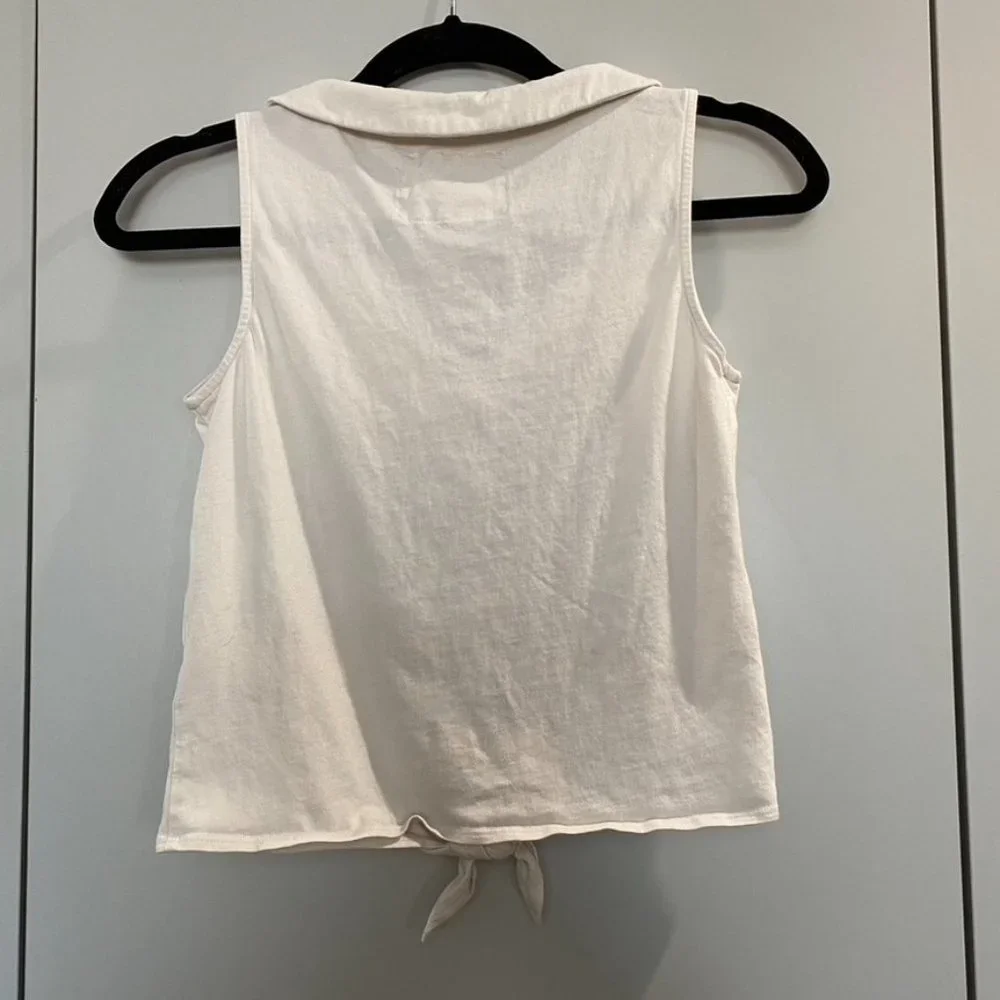 Anthropologie Peter Pan Collar Front Tie Sleeveless Tank Blouse Cream XS - Picture 4 of 5